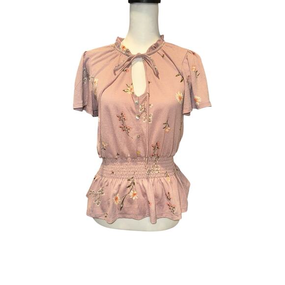 Meraki Women's Short Sleeve top Purple Floral Medium - Picture 1 of 4